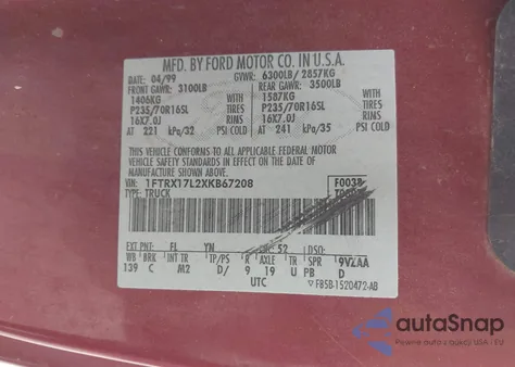 1999 Ford F-150 Lariat/Xl/Xlt from USA, damaged, VIN 1FTRX17L2XKB67208